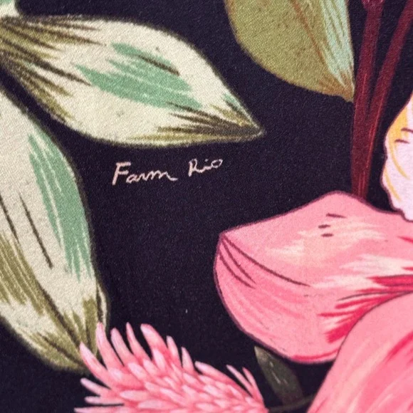 Farm Rio Floral Long Sleeve Maxi Dress Large Black Green Collar Pockets Buttons - Picture 6 of 9